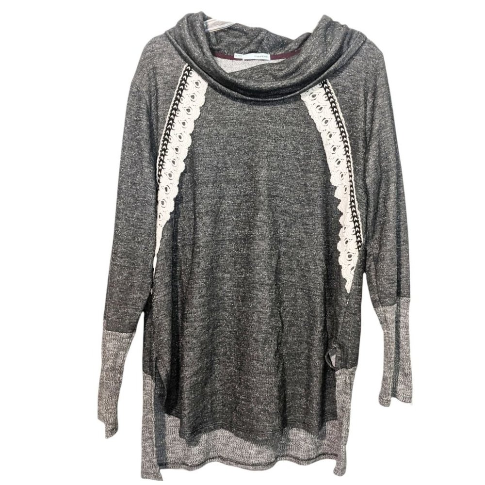 Maurices Grey Sweatshirt with Lace Detail and Cowl Neck XXL